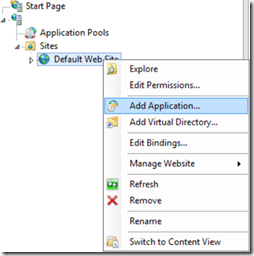 Default Web Site - Add Application