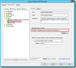 Image Deploy x86 Properties - Install Operating System