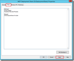 MDT Deployment Share Properties - Rules